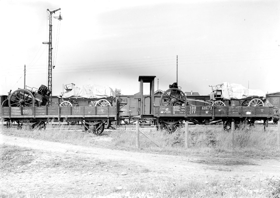 Auf der Eisenbahn verladene Materialwagen - CH-BAR - 3239643