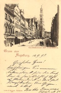 Augsburg, Bayern - Carolinenstraße und Perlachturm (Zeno Ansichtskarten)