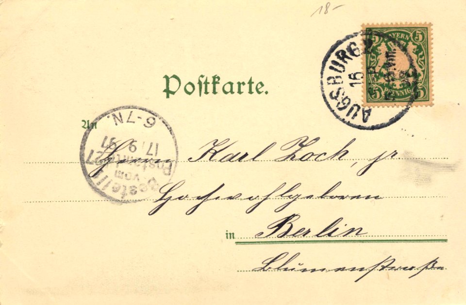 Augsburg, Bayern - Carolinenstraße und Perlachturm (back) (Zeno Ansichtskarten)