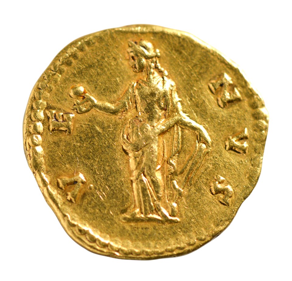 Aureus van Faustina II onder Antoninus Pius in goud, 147 tot 150 NC, vindplaats- Onbekend, collectie Gallo-Romeins Museum Tongeren, ST 1046
