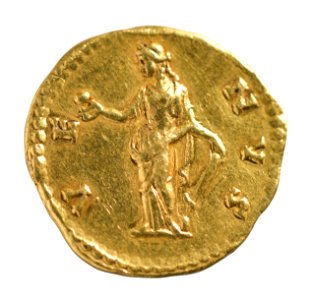 Aureus van Faustina II onder Antoninus Pius in goud, 147 tot 150 NC, vindplaats- Onbekend, collectie Gallo-Romeins Museum Tongeren, ST 1046