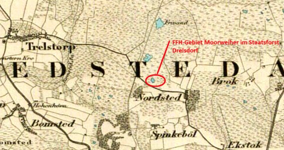 Ausschnitt dänische Generalstabskarte von 1857 Drelsdorf, dän. Trelstorp