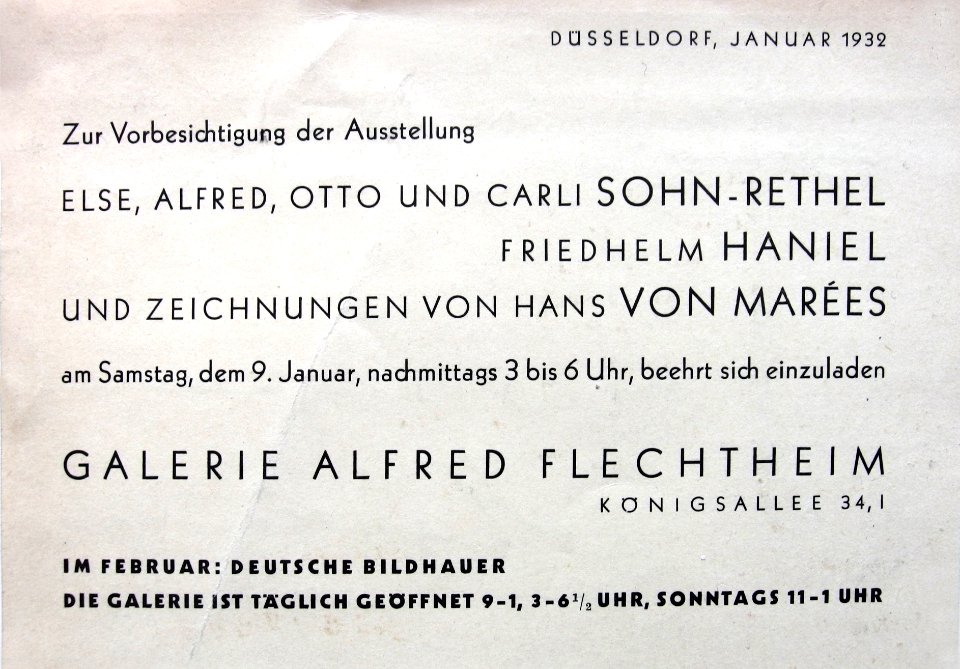 Ausstellung Galerie Alfred Flechtheim Karte 1932