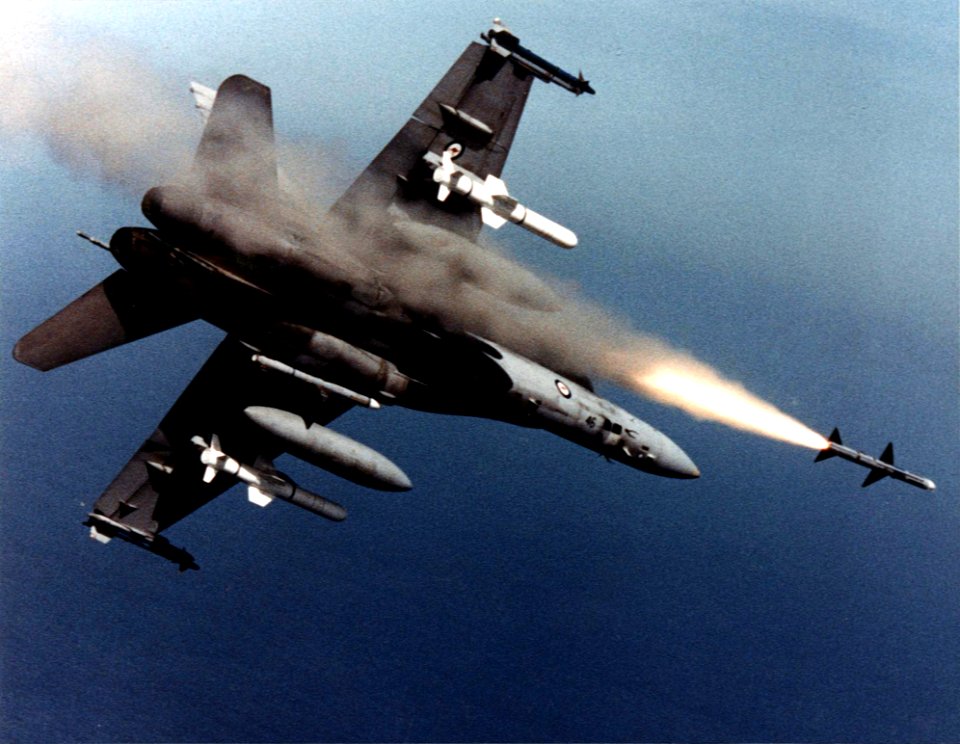 Australian F-18A Hornet launches Sparrow missile c1990