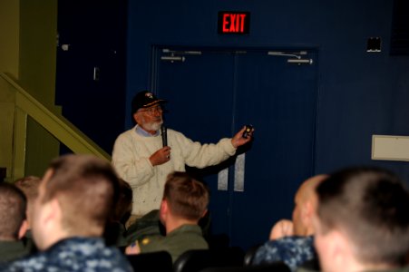 Author of 'Adak, The Rescue of Alfa Foxtrot 586' visits Misawa Air Base 150217-N-EC644-029