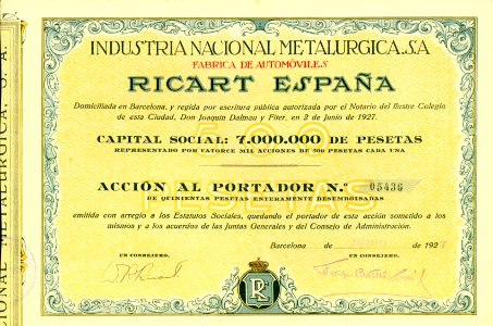 Automoviles Ricart Espana 1927