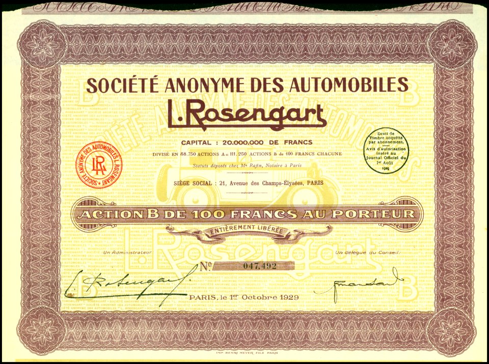 Automobiles L. Rosengart 1929