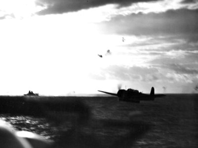 B6N attacking USS Yorktown (CV-10) off Truk in April 1944