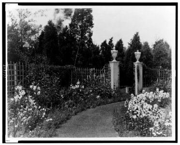 Beacon Hill House, Arthur Curtiss James house, Newport, Rhode Island. Flowers and columns in the Blue Garden LCCN00651273