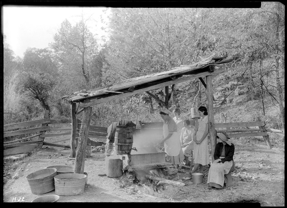 Boiling down sorghum at the Stooksberry homestead near Andersonville, Tennessee. - NARA - 532646