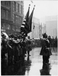 Buffaloes, 367th Infantry, (African American) return colors to Union League Club. Men drawn up in . . . - NARA - 533584 photo