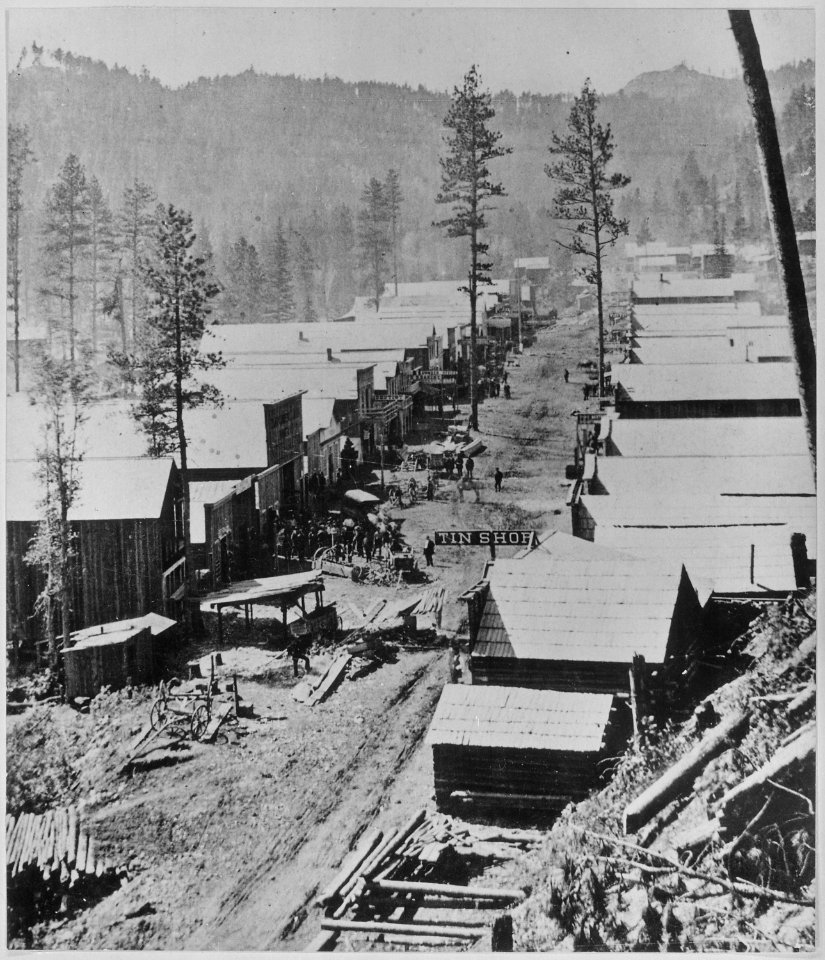 Deadwood in 1876. General view of the Dakota Territory gold rush town from a hillside above. By S. J. Morrow - NARA - 533172