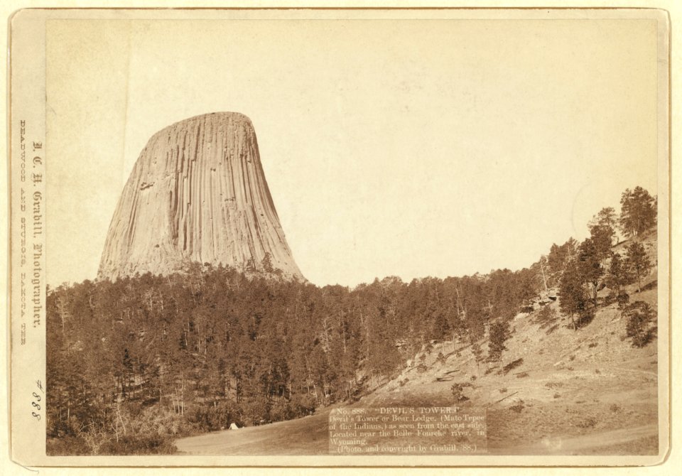 Devil's Tower. Devil's Tower or Bear Lodge. (Mato (i.e. Mateo) Tepee of the Indians), as seen from the east side. Located near the Belle Fourche river, in Wyoming LCCN99613924