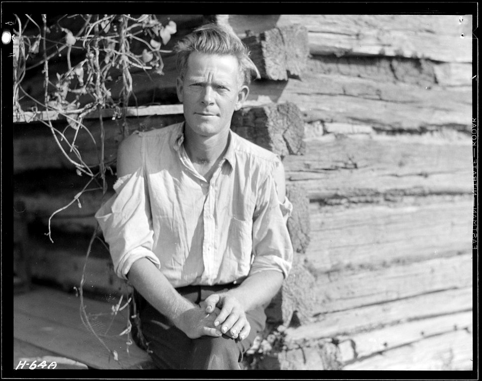 Esco Glandon, a renter at Bridges Chapel near Loyston, Tennessee. He rebuilt the cabin in which his family lives.... - NARA - 532688