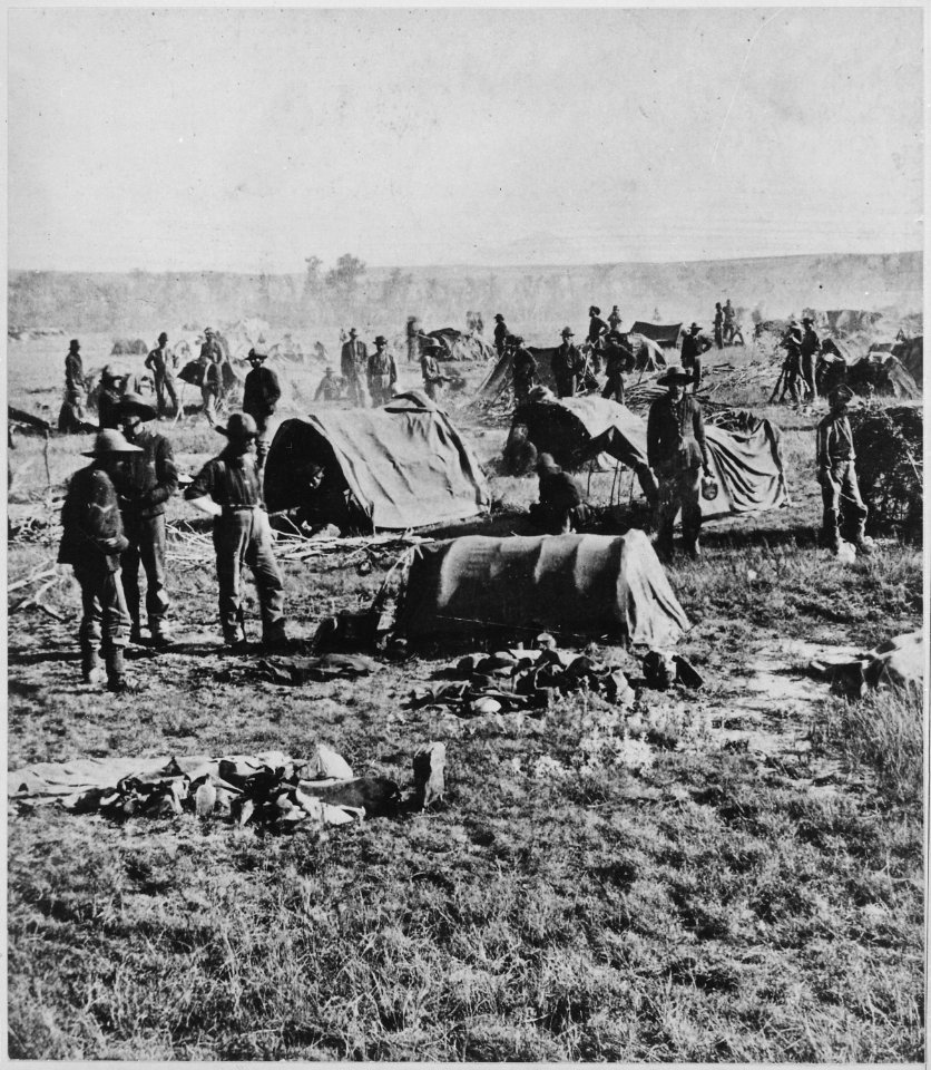 Gen. Crook's headquarters in the field at Whitewood (Dak. Terr.). On starvation march 1876. Closeup of a camp scene sh - NARA - 533170