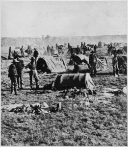 Gen. Crook's headquarters in the field at Whitewood (Dak. Terr.). On starvation march 1876. Closeup of a camp scene sh - NARA - 533170