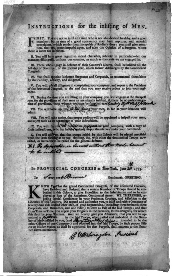 Instructions for the inlisting of men ...In Provincial Congress at New-York, June 20, 1775 LCCN2006687109
