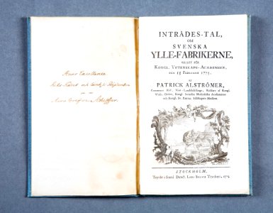 Inträdes-tal, om svenska ylle-fabrikerne, hållet för Kongl. vetenskaps-academien, den 15 - Skoklosters slott - 86270