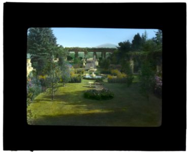 Kenarden Lodge, John Stewart Kennedy house, Shore Path, Bar Harbor, Maine. Italian Garden, view to pergola and Champlain Mountain LCCN2008679237