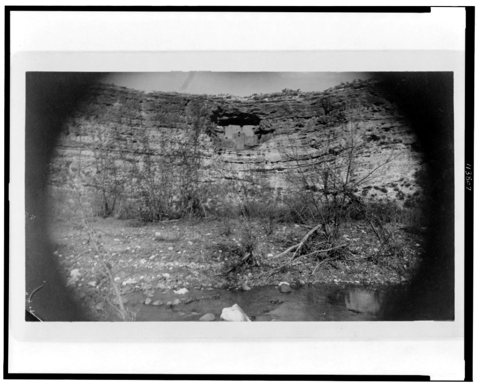 Montezuma's Castle, Beaver Creek, Arizona, 3 miles from Fort Verde, A.T., showing the creek in the foreground, instantaneous - E.A.M. LCCN95506007
