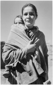 Navajo Woman and Child, Canyon de Chelle, Arizona. (Canyon de Chelly National Monument) (vertical orientation), 1933 - - NARA - 519951