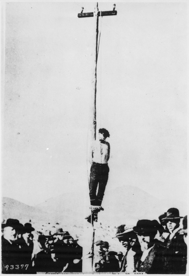 The lynching of John Heith at Tombstone, Arizona, Feb. 22, 1884. He was implicated in the robbery of the Goldwater-Cast - NARA - 530989