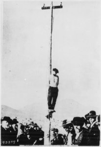 The lynching of John Heith at Tombstone, Arizona, Feb. 22, 1884. He was implicated in the robbery of the Goldwater-Cast - NARA - 530989 photo