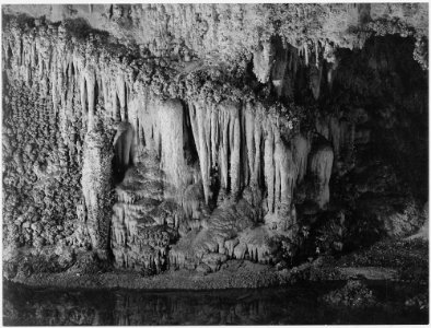 The pool in the King's Palace, Formations and Pool, large drapery formation known as the Guillatine, Carlsbad Caverns N - NARA - 520035