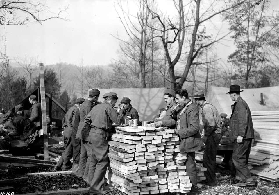 This `Counter Restaurant' is at CCC Camp, TVA ^22, near Esco, Tennessee. Temporarily the boys are eating outdoors... - NARA - 532778
