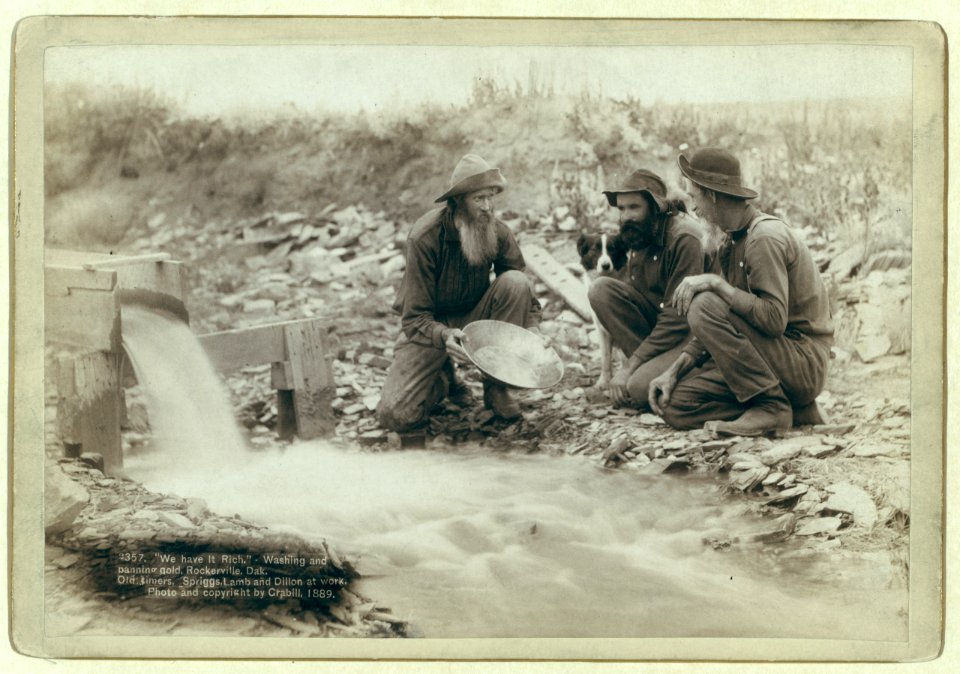We have it rich. Washing and panning gold, Rockerville, Dak. Old timers, Spriggs, Lamb and Dillon at work LCCN99613951