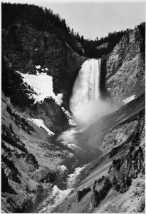 Yellowstone Falls, Yellowstone National Park, Wyoming. (vertical orientation), 1933 - 1942 - NARA - 519993