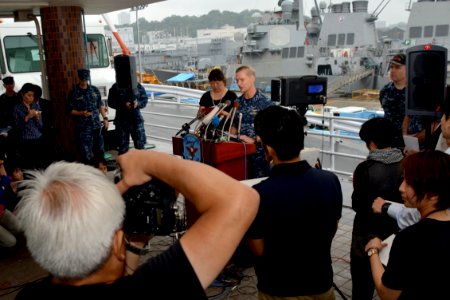 (170618-N-XN177-038) Joseph Aucoin speaks to members of the press about the guided-missile destroyer USS Fitzgerald (DDG 62) photo