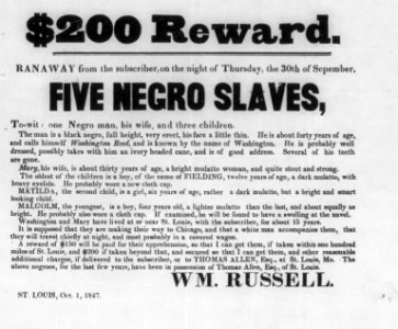 $200 Reward. Ranaway from the subscriber, on the night of Thursday, the 30th of Sepember, five Negro slaves LCCN2005684861
