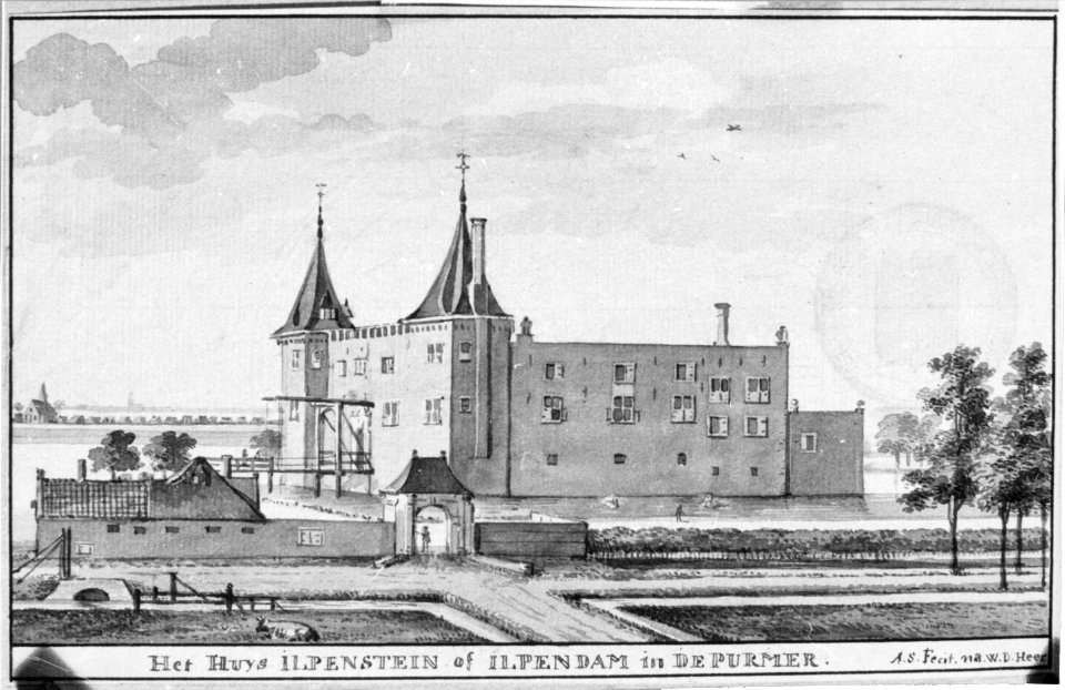 (1725-1792) Het huis Ilpenstein of Ilpendam door Aert Schouman naar Willem de Heer