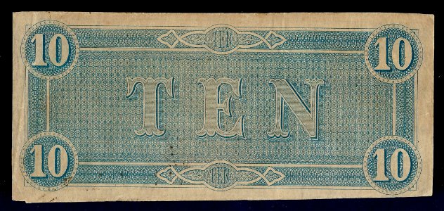 $10 Confederate States of America 1864, Banknote, reverse