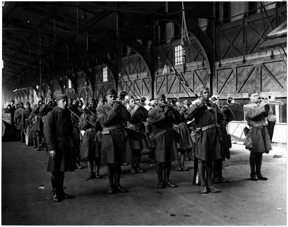 (African American) Band of the 814th Infantry Leaving the Celtic After Her Arrival. Lieutenant Maxo . . . - NARA - 533491