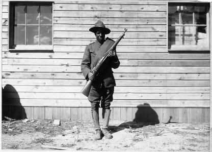 (African American) member of the telephone and telegraph battalion at Camp Upton, Long Island. - NARA - 533569 photo