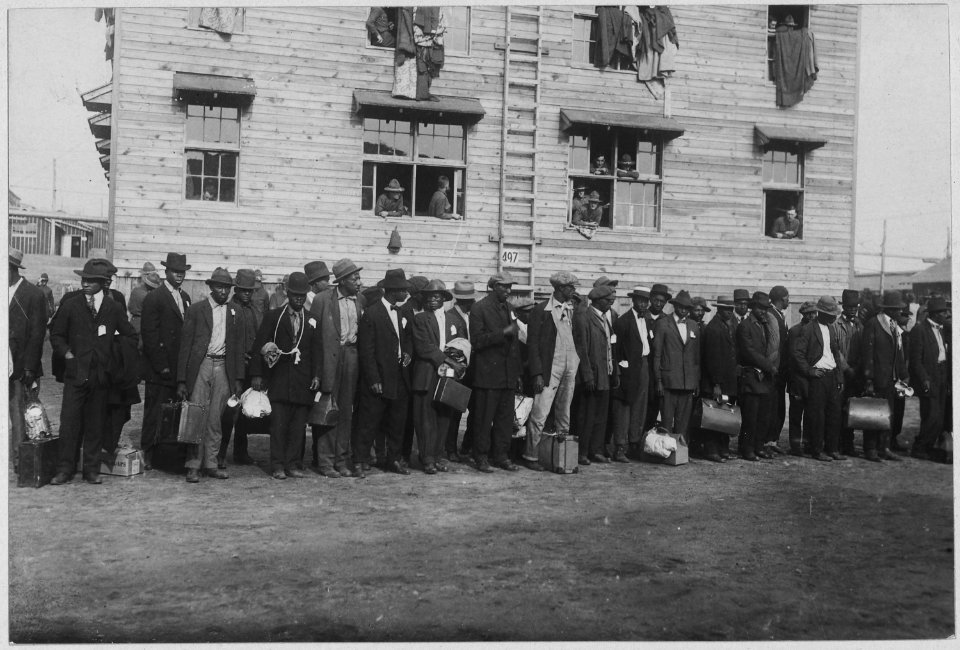 (African American) troops entering Camp Devens, Massachusetts. - NARA - 533615