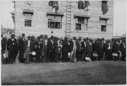 (African American) troops entering Camp Devens, Massachusetts. - NARA - 533615