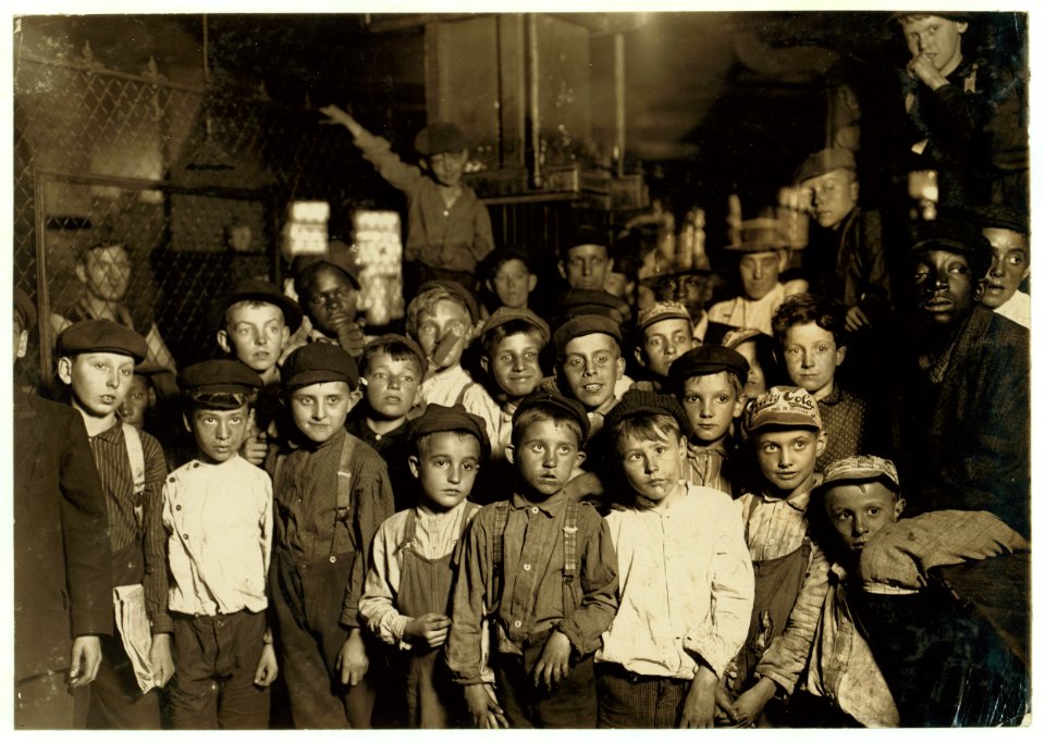 -113 Indianapolis Newsboys waiting for the Base Ball edition, in a Newspaper office. Bad environment. Tough negroes etc. LOC cph.3a31125