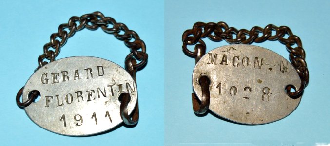 01, plaque d'identité militaire de Florentin Gérard