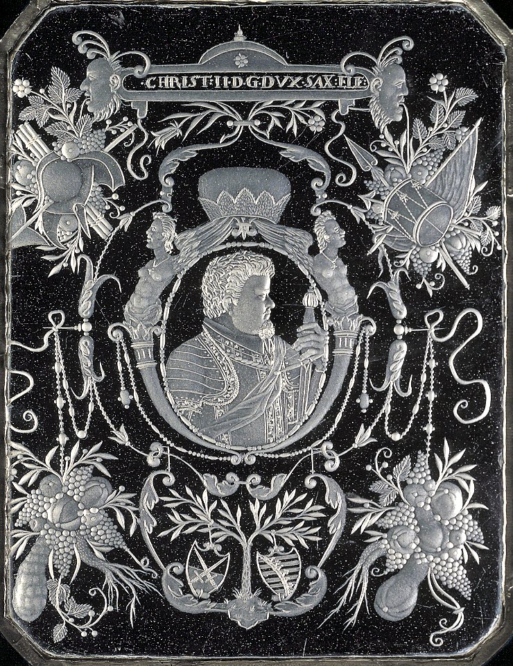 07. Caspar Lehmann, Deska s řezaným portrétem saského kurfiřta Christiana II., 1602, nebo 1606, Uměleckoprůmyslové muzeum v Praze (cropped)