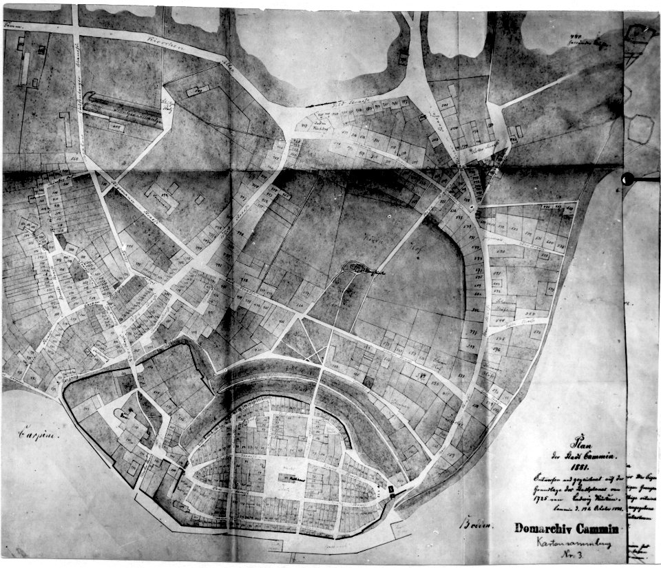08 Kamień Pomorski - Plan miasta z 1881 roku; przerys i uzupełnienie planu z 1725 roku.