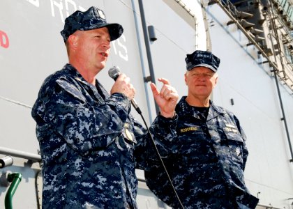 081219-N-0803S-001 - MCPON Rick West speaks to sailors and Marines.