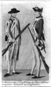 1 Americanischer Scharffschütz oder Jäger (Rifleman) 2 regulaire Infanterie von Pensylvanien