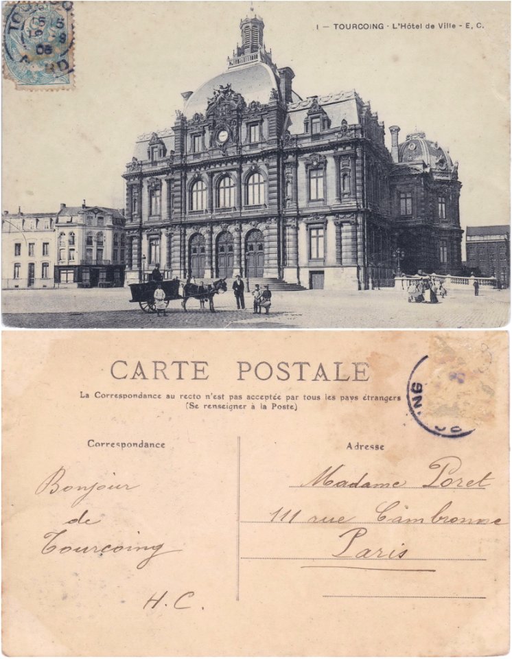 1 – Tourcoing — L'Hôtel de Ville v°-r°