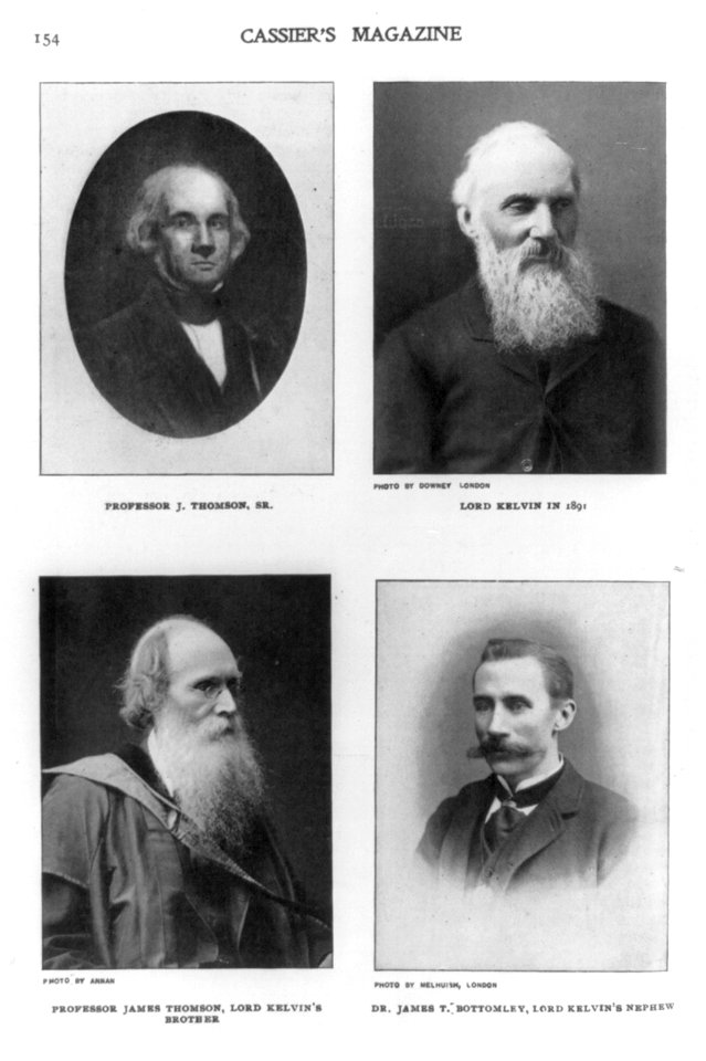 1) Professor J. Thomson, Sr.; (2) Lord Kelvin (William Thomsom, Baron, 1824-1907) in 1891; (3) Professor James Thomson, Lord Kelvin's brother; (4) Dr. James T. Bottomley, Lord Kelvin's LCCN2003668582