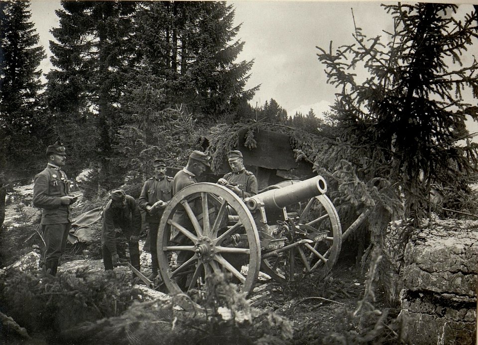 10 cm Feldhaubitze auf Cost alta. Aufgenommen im Mai 1916. (BildID 15535736)