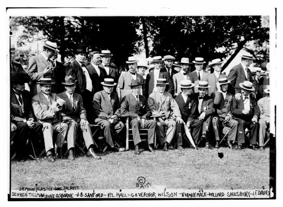 1. Sen. Ben Tillman, 2. John E. Osborne, 3. J.B. Sanford, 4. P.L. Hall, 5. Governor (Woodrow) Wilson, 6. Norman Mack, 7. Willard Saulsbury, 8. J.E. Davies, 9. J.R. Mountcastle, 10. Cong. LCCN2014693062
