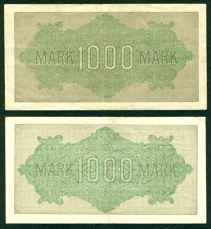 1000 Mark Reichsbanknote 1922 2 Versionen gedruckt von J. C. König & Ebhardt KH Hannover Seite II 200 dpi